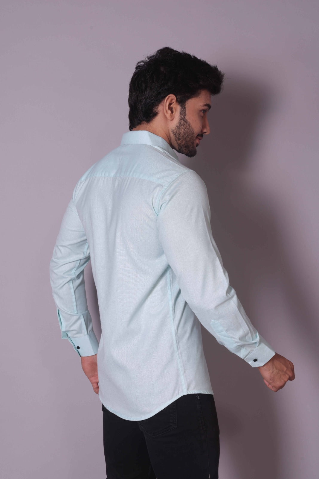 Pastel Blue Floral Embroidered Shirt
