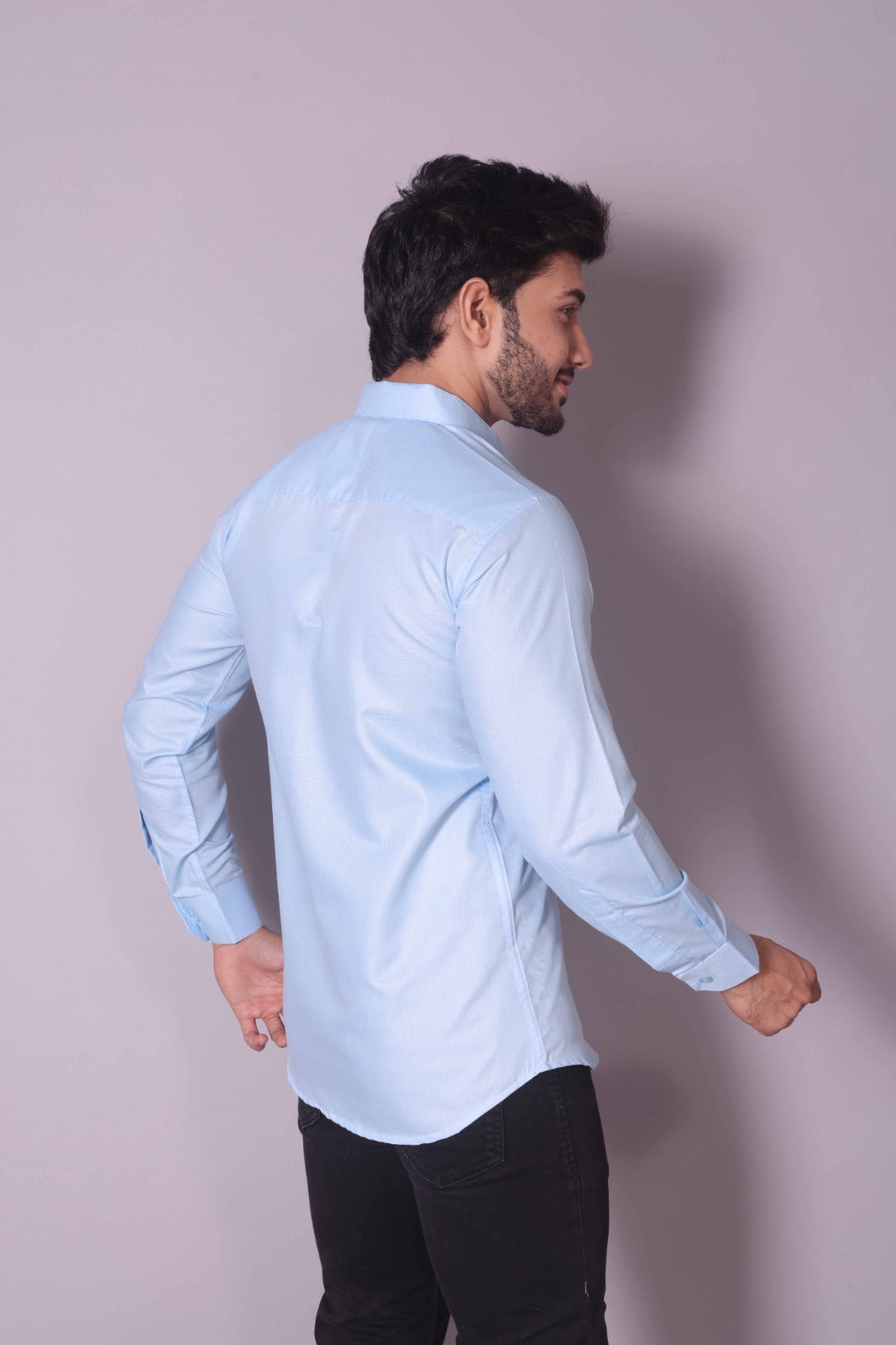 Sky Blue Palm Tree Embroidered Shirt